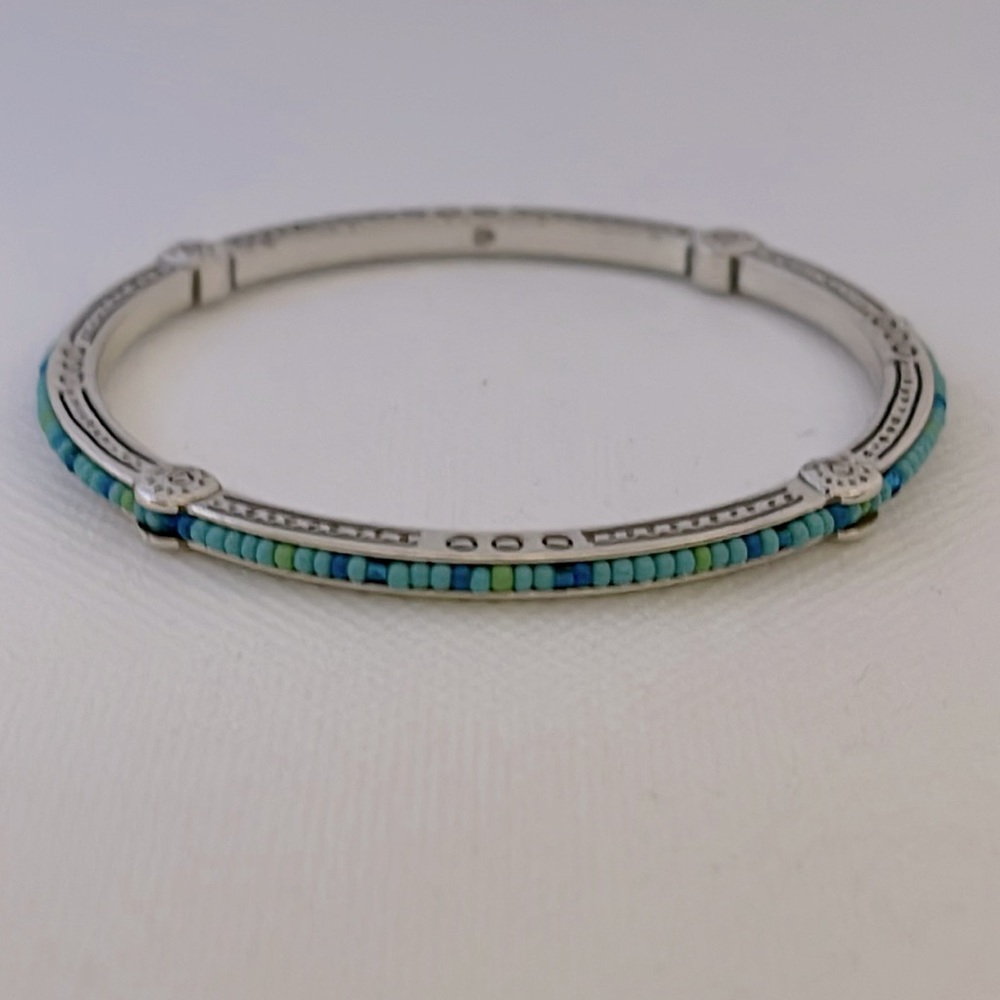 Brighton Turquoise Seed Bead Silver Bangle Bracelet - EUC